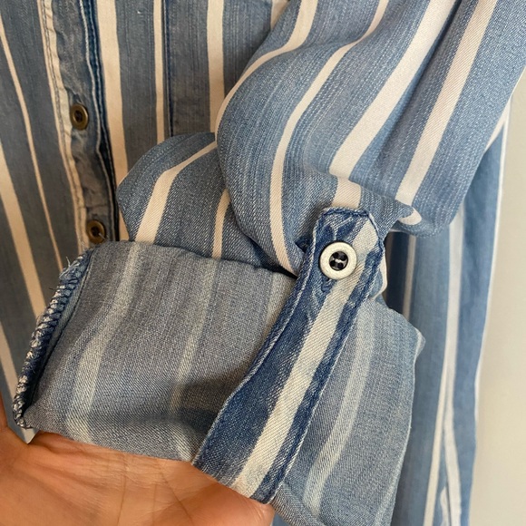 Velvet Heart chambray tunic shirt dress striped pattern adjustable long sleeves - Picture 6 of 11